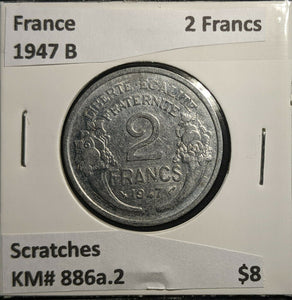 France 1947 B 2 Francs KM# 886a.2 Scratches #888 2A