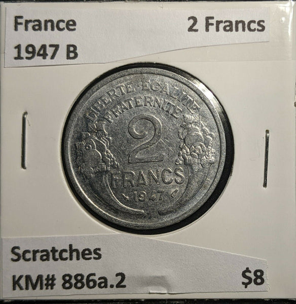 France 1947 B 2 Francs KM# 886a.2 Scratches #888 2A