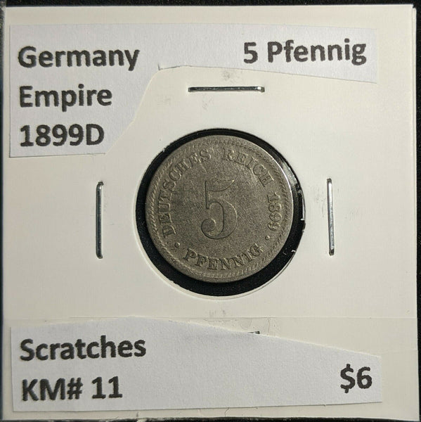 Germany Empire 1899D 5 Pfennig KM# 11 Scratches #792 2B