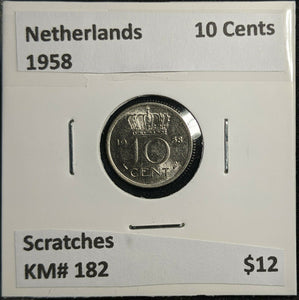 Netherlands 1958 10 Cents KM# 182 Scratches #329 2B