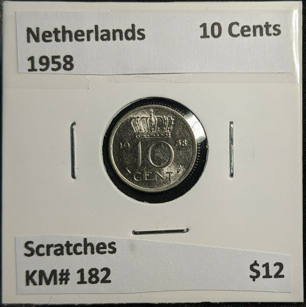 Netherlands 1958 10 Cents KM# 182 Scratches #329 2B