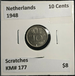Netherlands 1948 10 Cents KM# 177 Scratches #312 2B