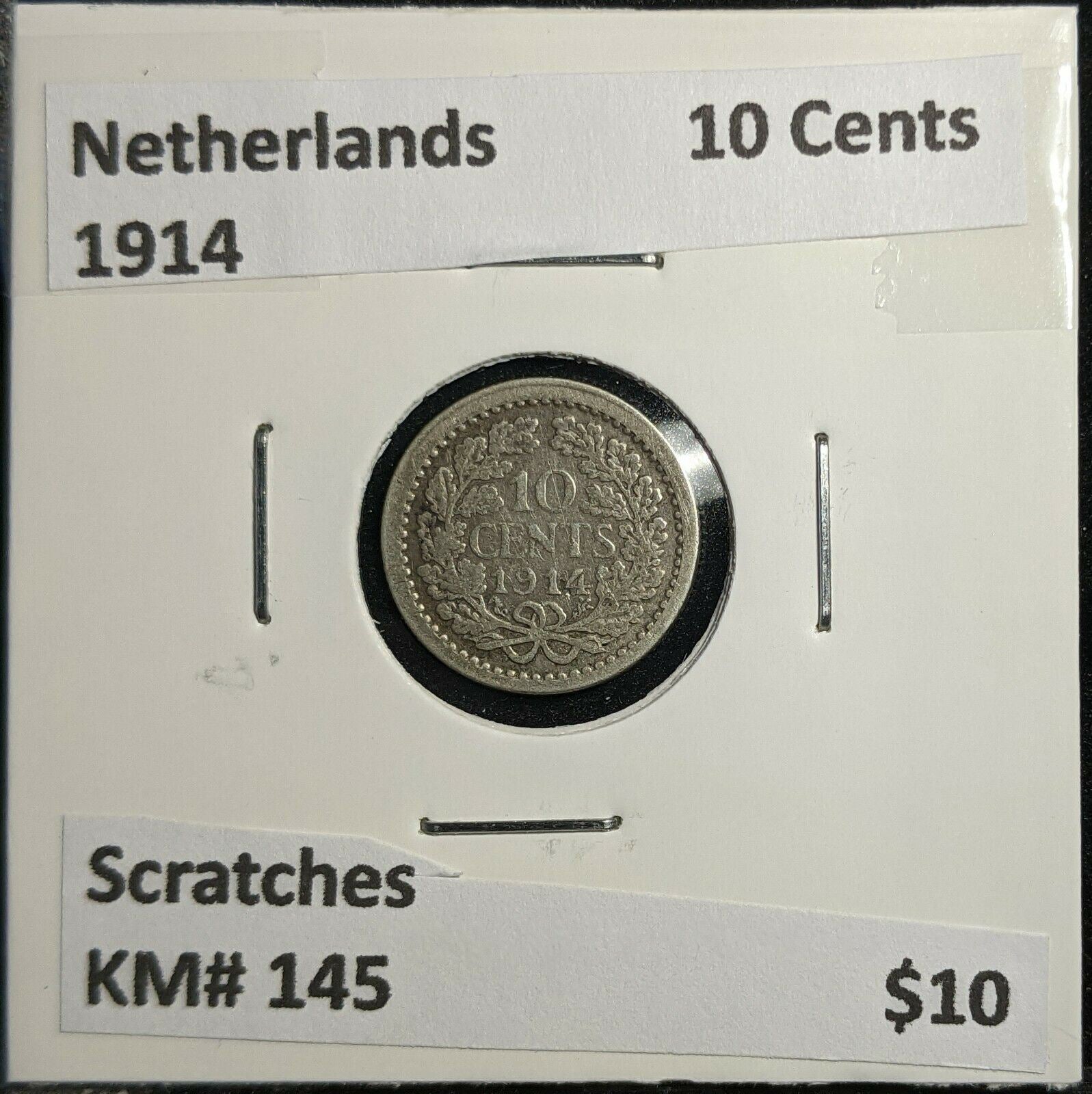 Netherlands 1914 10 Cents KM# 145 Scratches #314 2B