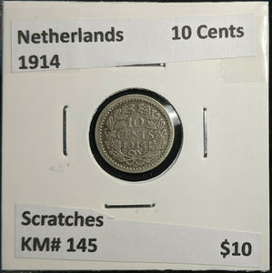 Netherlands 1914 10 Cents KM# 145 Scratches #314 2B