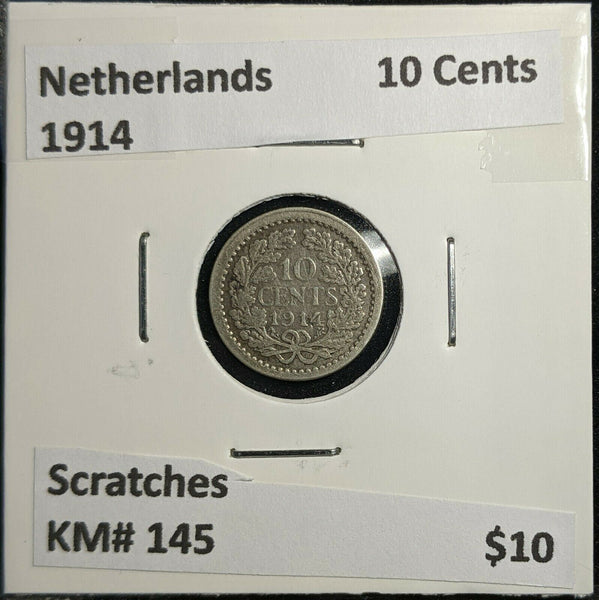 Netherlands 1914 10 Cents KM# 145 Scratches #314 2B