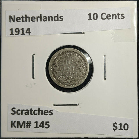 Netherlands 1914 10 Cents KM# 145 Scratches #314 2B