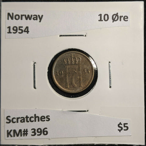Norway 1954 10 Øre KM# 396 Scratches #840 2B