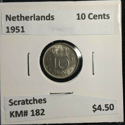 Netherlands 1951 10 Cents KM# 182 Scratches #328 2B