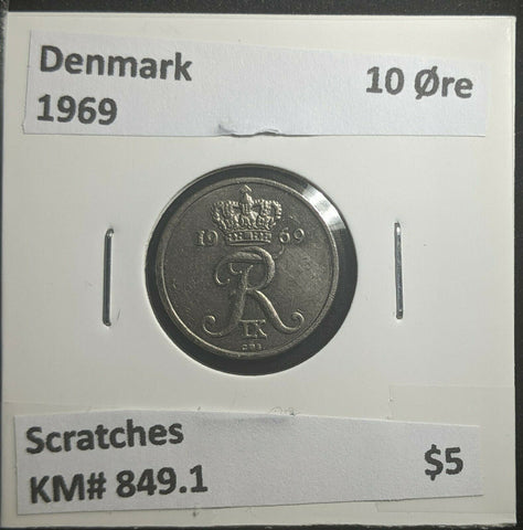 Denmark 1969 10 Øre KM# 849.1 Scratches #260 2C