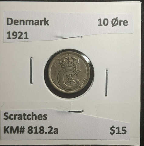 Denmark 1921 10 Øre KM# 818.2C Scratches #265 2C