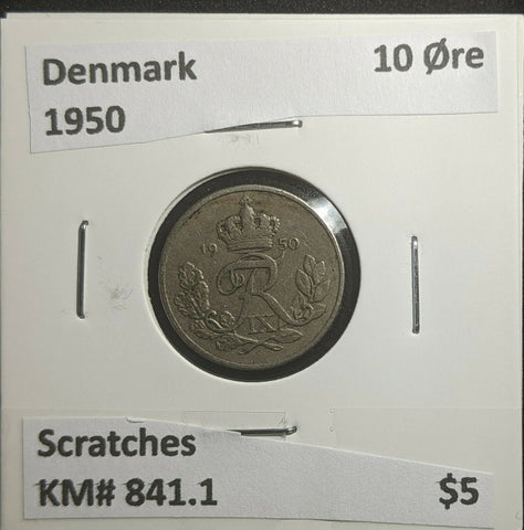 Denmark 1950 10 Øre KM# 841.1 Scratches #253 2C