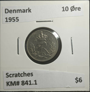 Denmark 1955 10 Øre KM# 841.1 Scratches #252 2C