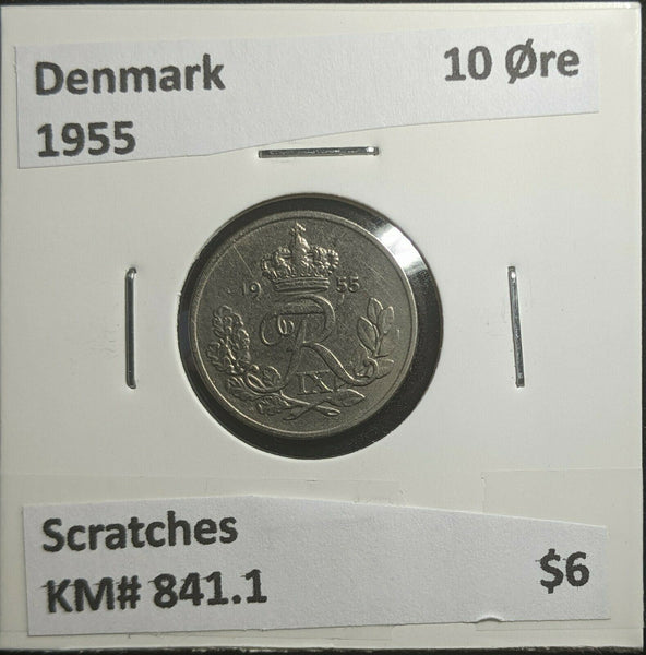 Denmark 1955 10 Øre KM# 841.1 Scratches #252 2C