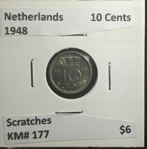 Netherlands 1948 10 Cents KM# 177 Scratches #275 3A