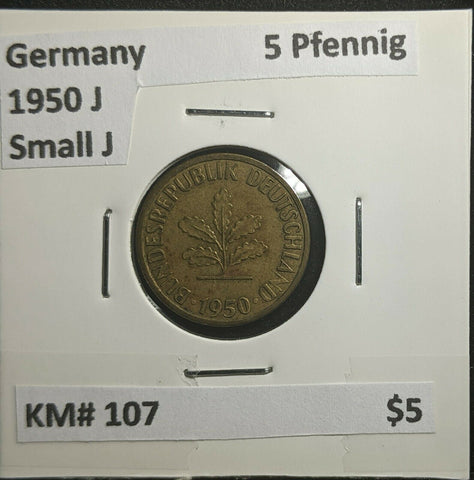 Germany 1950 J  Small J 5 Pfennig KM# 107 #271 3A