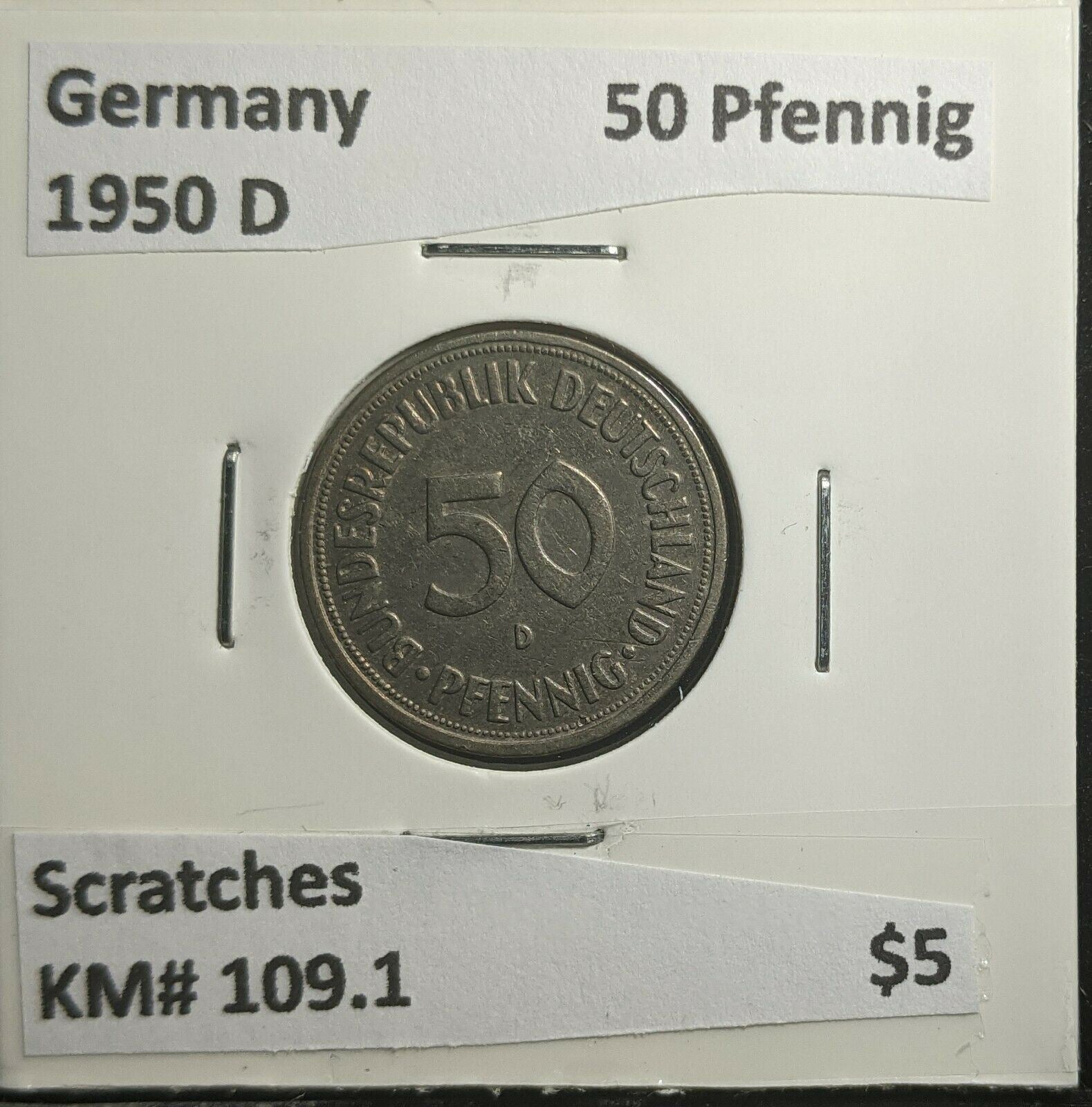 Germany 1950 D 50 Pfennig KM# 109.1 Scratches #257 3A