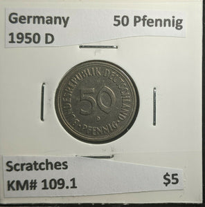 Germany 1950 D 50 Pfennig KM# 109.1 Scratches #257 3A