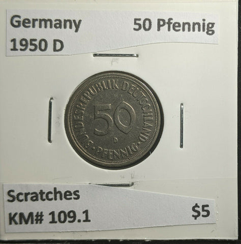 Germany 1950 D 50 Pfennig KM# 109.1 Scratches #257 3A