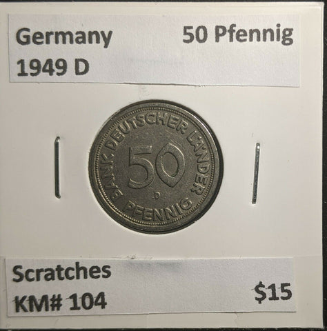 Germany 1949 D 50 Pfennig KM# 104 Scratches #308 3A