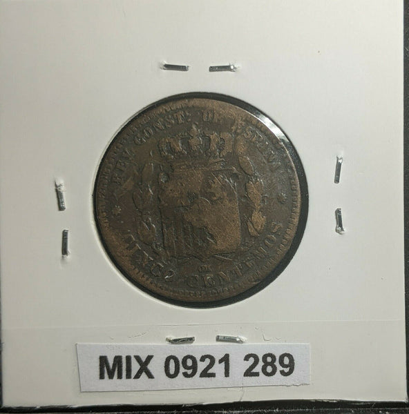 Spain 1877 OM 5 Centimos KM# 674 Damaged #289 3A