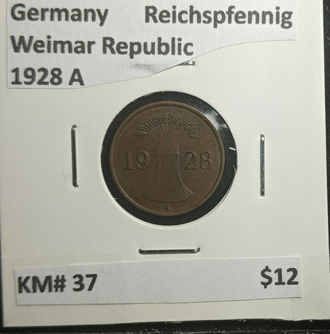 Germany Weimar Republic 1928 A Reichspfennig KM# 37 #266 3A