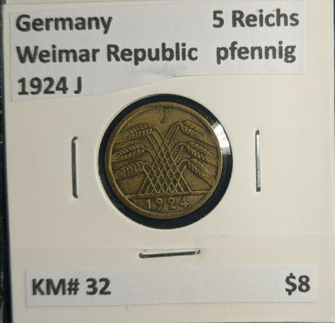 Germany Weimar Republic  1924 J 5 Reichspfennig KM# 32 #740 3A