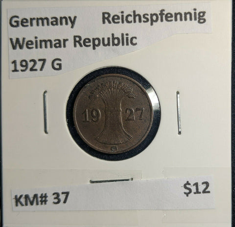 Germany Weimar Republic  1927 G Reichspfennig KM# 37 #760 3B
