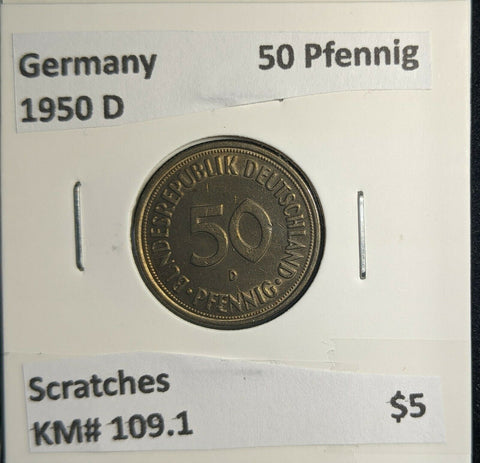 Germany 1950 D 50 Pfennig KM# 109.1 Scratches #772 3B