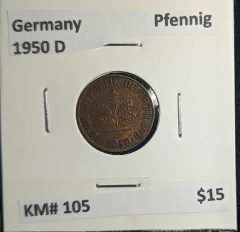 Germany 1950 D Pfennig KM# 105 #763 3B