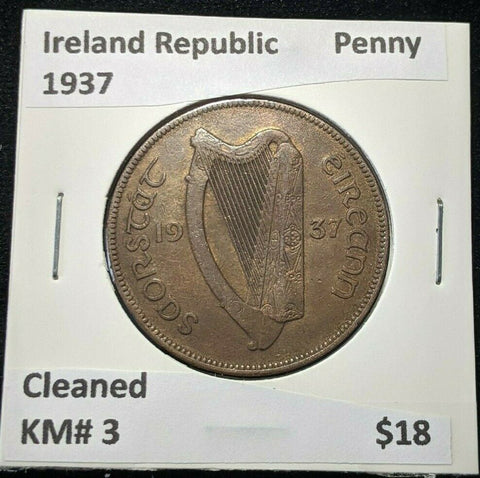 Ireland Republic 1937 Penny 1d KM# 3 Cleaned #1323 3B