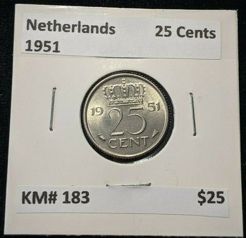 Netherlands 1951 25 Cents KM# 183 #946 3B