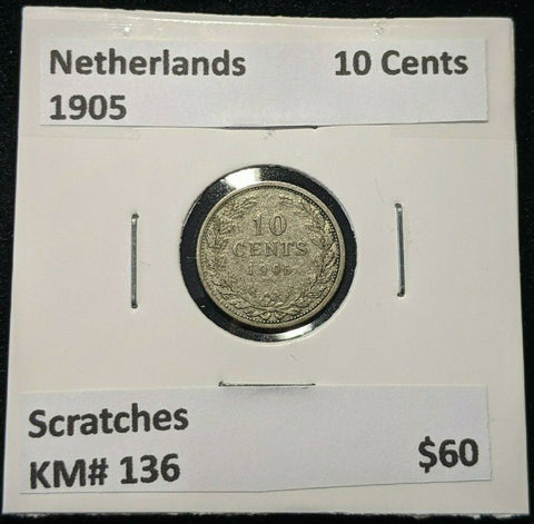 Netherlands 1905 10 Cents KM# 136 Scratches #331 3B