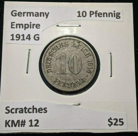 Germany Empire 1914 G 10 Pfennig KM# 12 Scratches #316 3B