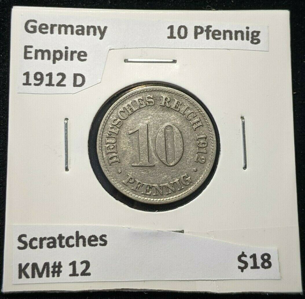 Germany Empire 1912 D 10 Pfennig KM# 12 Scratches #285 3B