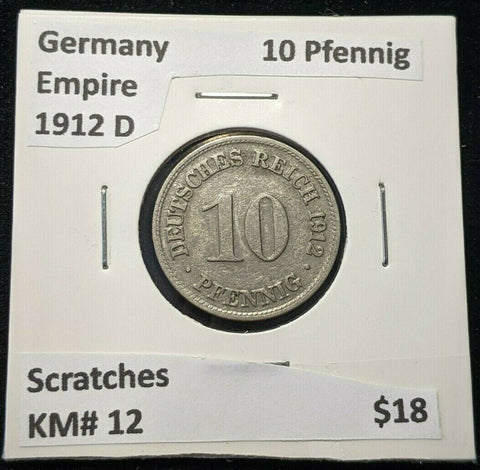 Germany Empire 1912 D 10 Pfennig KM# 12 Scratches #285 3B