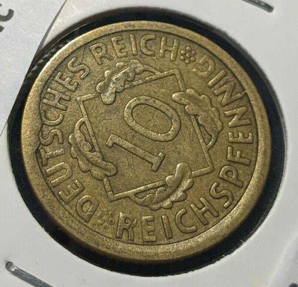 Germany Weimar Republic 1925A 10 Reichspfennig KM# 40 Broke Die Cud #293 3B