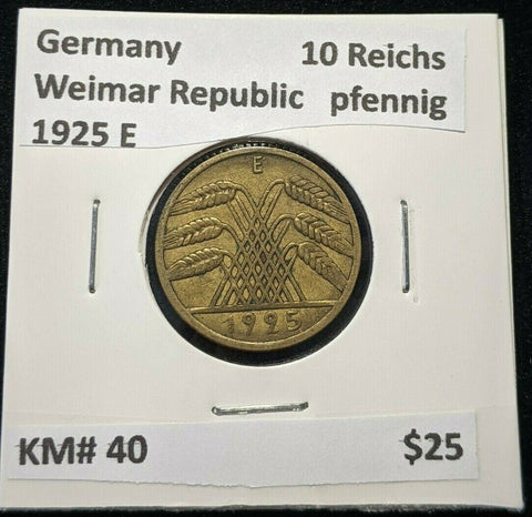 Germany Weimar Republic 1925 E 10 Reichspfennig KM# 40 #755 3B