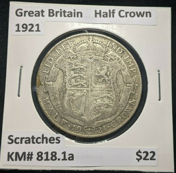 Great Britain 1921 Half Crown KM# 818.1a Scratches #444 4A