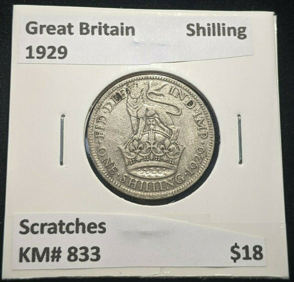 Great Britain 1929 Shilling 1/- KM# 833 Scratches #966 4A