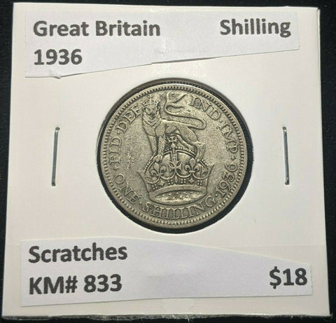 Great Britain 1936 Shilling 1/- KM# 833 Scratches #965 4A