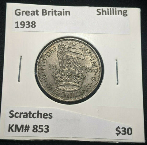 Great Britain 1938 Shilling 1/- KM# 853 Scratches #970 4A