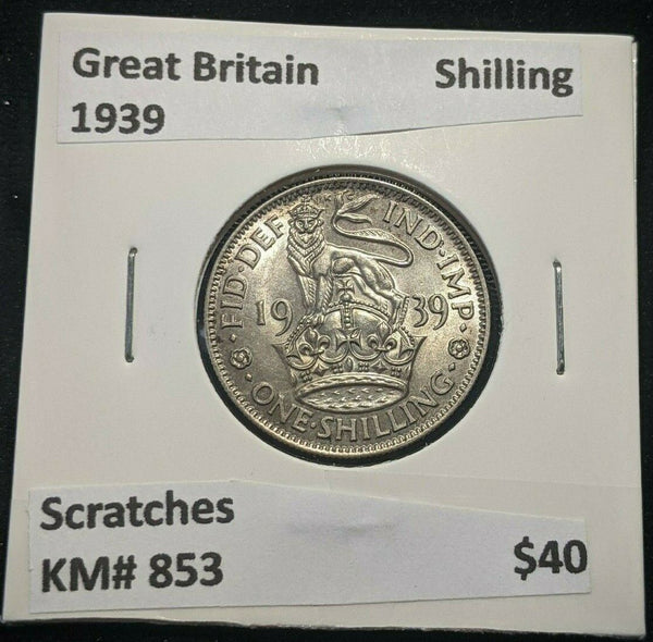 Great Britain 1939 Shilling 1/- KM# 853 Scratches #956 4A