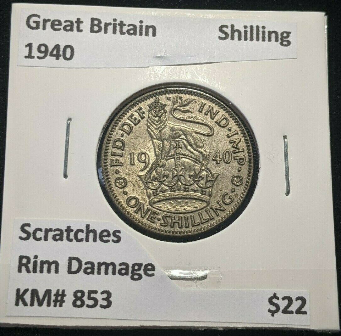 Great Britain 1940 Shilling 1/- KM# 853 Rim Damage Scratches #962 4A