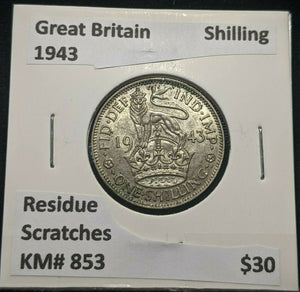 Great Britain 1943 Shilling 1/- KM# 853 Residue Scratches #963 4A