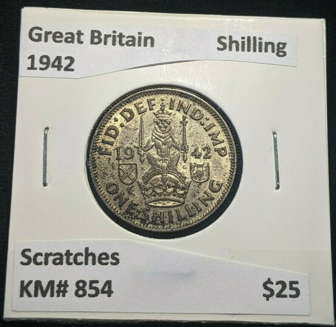 Great Britain 1942 Shilling 1/- KM# 854 Scratches #998 4A