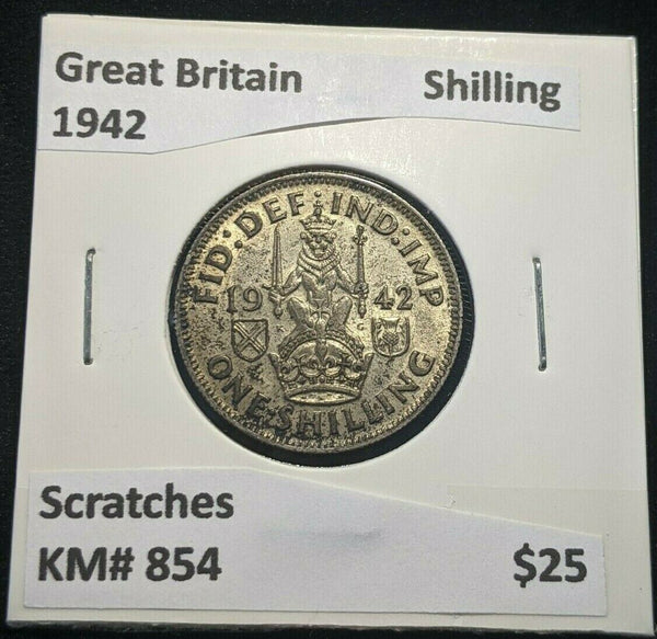 Great Britain 1942 Shilling 1/- KM# 854 Scratches #998 4A