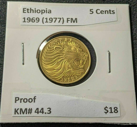 Ethiopia Proof 1969 (1977) FM Five Cent 5c KM# 44.3 #586  #15B
