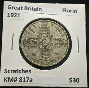 Great Britain 1921 Florin 2/- KM# 817a Scratches #941 4A