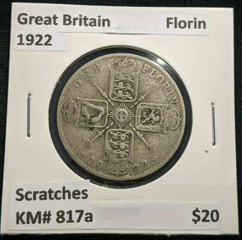Great Britain 1922 Florin 2/- KM# 817a Scratches #419 4A