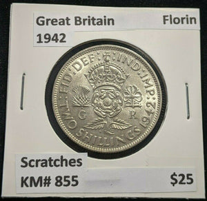 Great Britain 1942 Florin 2/- KM# 855 Scratches #942 4A